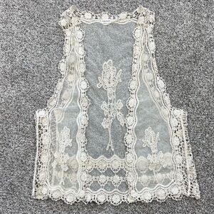 Blue Bird lace crocheted sheer vest large festival fairy Y2K